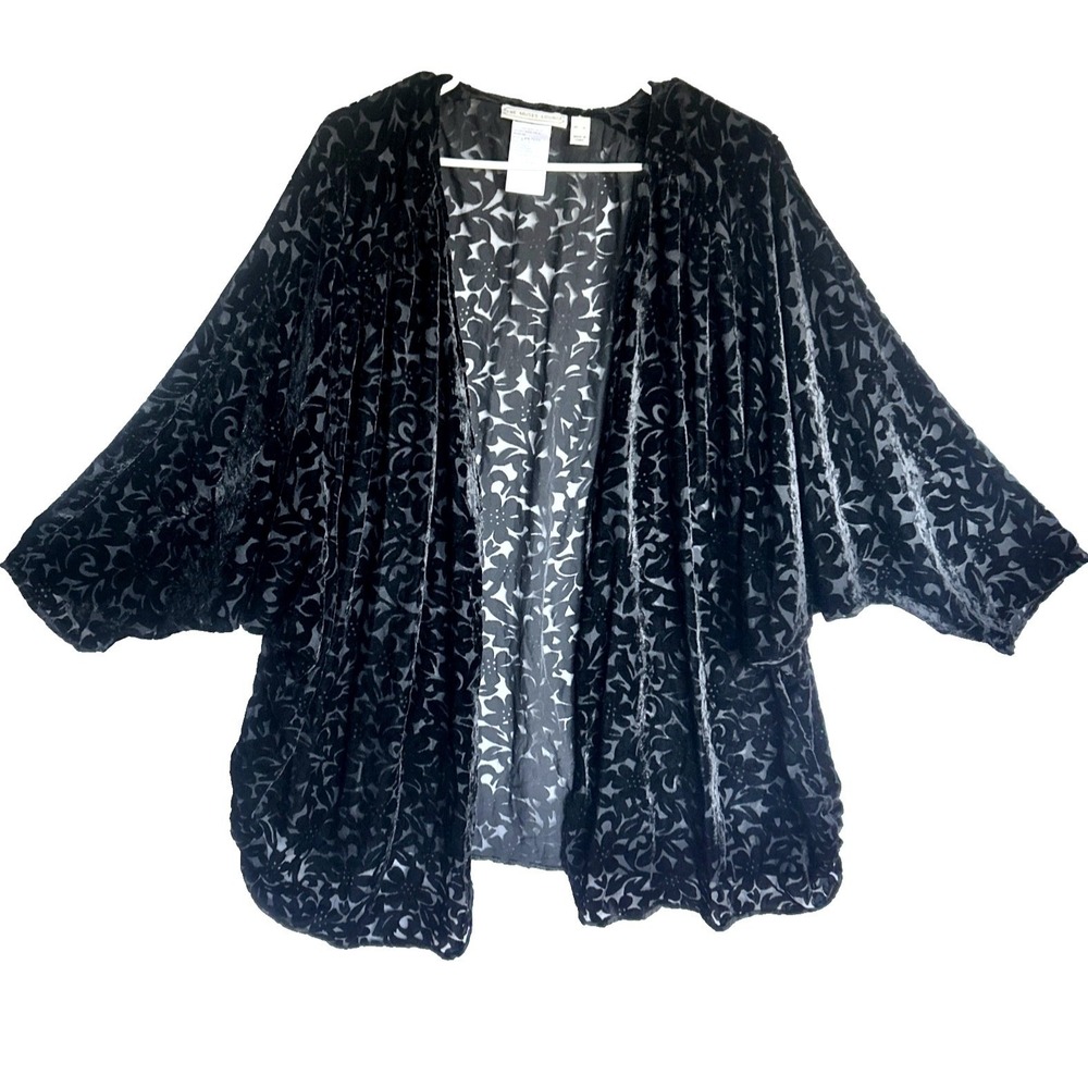 The Muses Lounge Velvet Burnout Kimono Duster Cardigan Jacket Womens XL 2X 3X OS